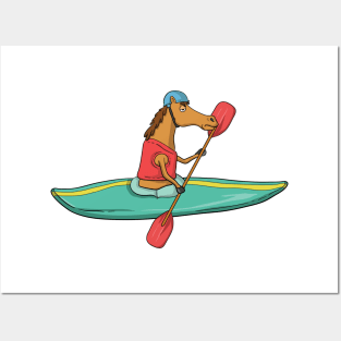 Funny Cute Hilarious Horse Kayaking Gift Men Women Posters and Art